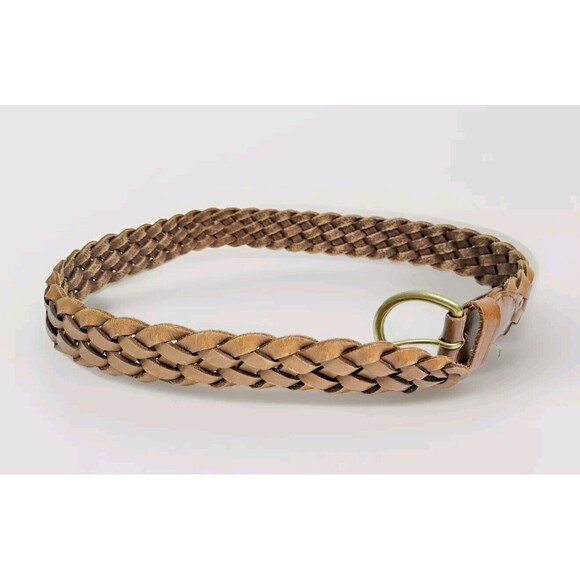 LL BEAN Braided Weaved Brown Leather Belt Solid Brass Buckle F817 32 - Picture 5 of 5